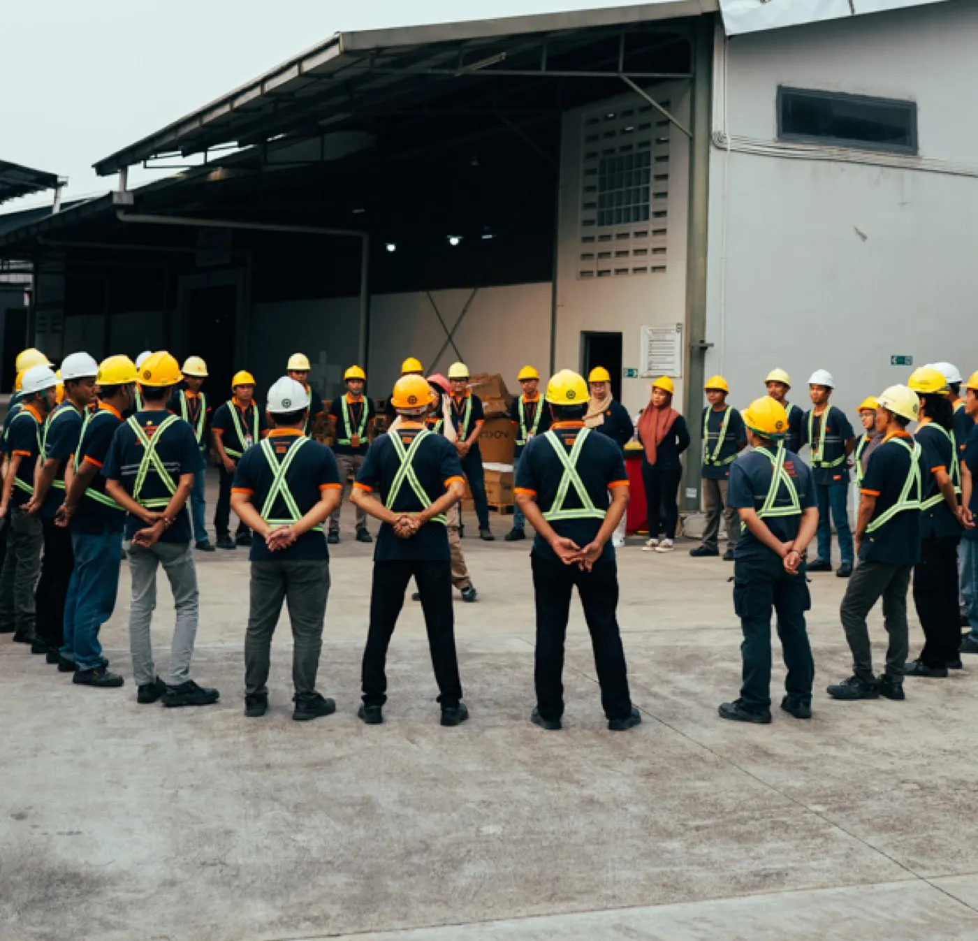 Harrasima team gathered for daily safety briefing